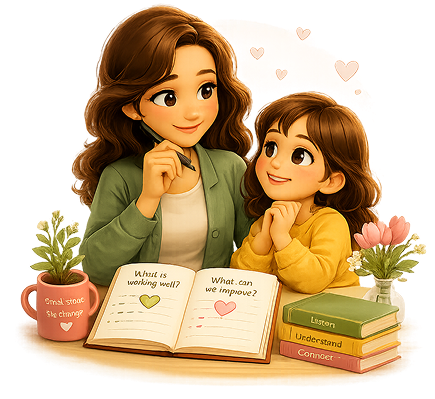 Parent and child completing a reflection exercise